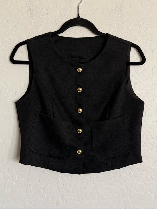 Dazy Jackets & Blazers - DAZY Black Crew Neck Tailored Vest Jacket Gold Buttons Medium